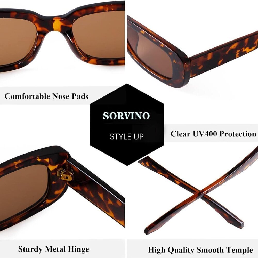 Rectangle Sunglasses for Women Men Vintage Black Retro 90s Fashion Square Frame - Picture 8 of 9